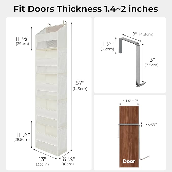 GRANNY SAYS Over the Door Organizer, 5-Shelf Waterproof Behind the Door Storage with 8 Pockets and Clear Window, Anti Tilt 45lb Large Capacity Door Hanging Organizer for Nursery, Laundry, Beige