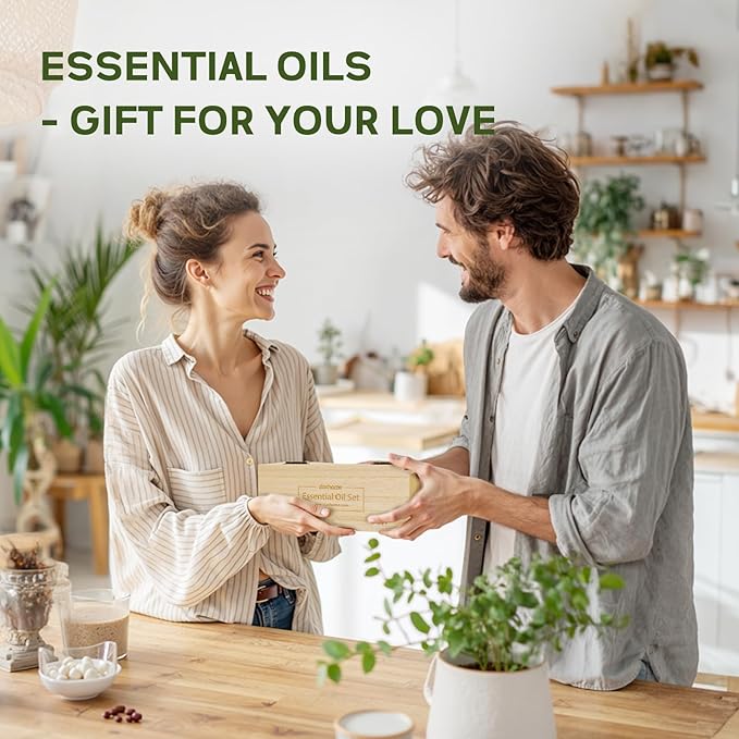 Essential Oils for Diffusers for Home - 12x10ml, for Candle Making, Natural Scented Oils for Diffuser, Humidifier, Spa & Gifts with Wood Box - Lavender, Peppermint, Sweet Orange, Tea Tree &More