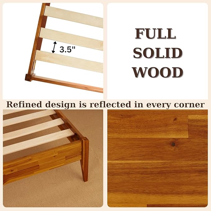 Bme Selina King Size Bed Frame, Handwoven Paper Cord Headboard, US Patent Pending Design, Mid-Century Modern, Solid Acacia Wood, No Box Spring Needed, Supports up to 800 lbs, Easy Assembly, Caramel