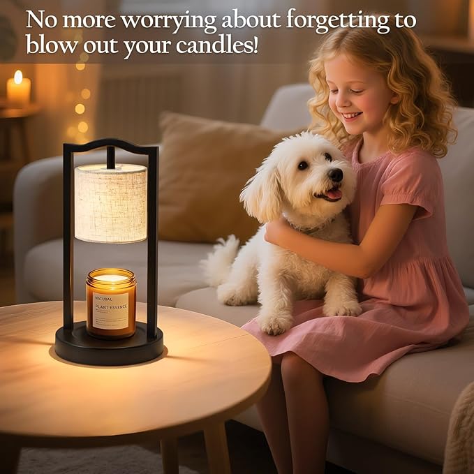 GyroVu Candle Warmer Lamp with Timer, 3-Level Dimmable Electric Candle Lamp with Linen Shade, 50W Wax Melt Warmer for Scented Wax, Gift for Women,Mom,House Warming & Home Decor