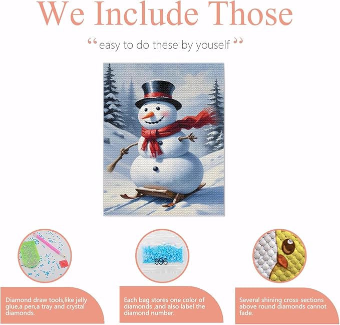 QZOTRXI 5D Christmas Diamond Painting Kits for Adults,Snowman Sledding Winter Diamond Art Kits for Beginners, DIY Winter Full Round Drill Paint by Diamonds for Home Wall Decor 16x20 Inch