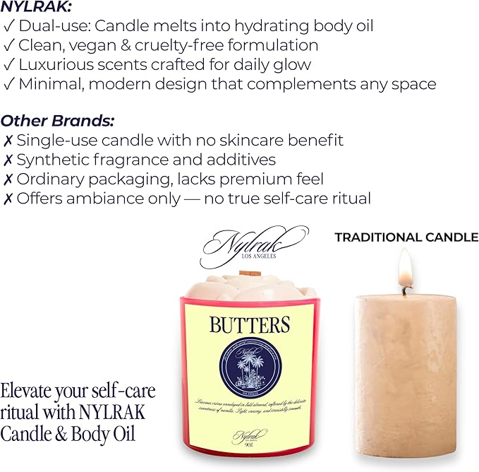 Body Oil Massage Candle | Melts into Skin Softening Warm Massage Oil - Natural Wood Wick - Soy & Coconut Wax – Warm Vanilla & Shea Butter with Almond Notes - Self Care Gift (Butters 9oz)