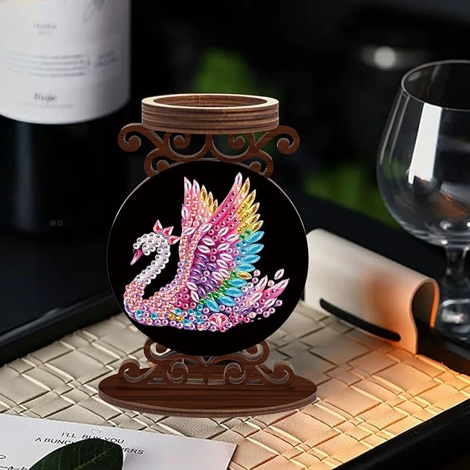 Diamond Art Kits for Adults Candlestick Holders Diameter 5cm Diamond Painting Candle Holder Candle Sticks Holder Decor for Pillar Candles for Halloween Decorations Swan