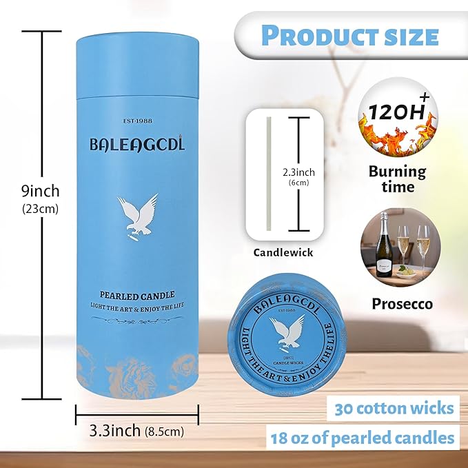Prosecco Scented White Pearled Candle 18oz Luxury Sand Candle Granulated Wax - 30 Cotton Wicks – Wax for Candle Making Decorative Candles Smooth and Clean Burning Lasts up to 120 Hours
