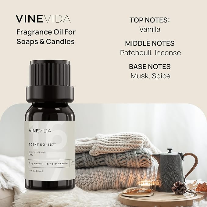 VINEVIDA [10 ml] Cozy; Fragrance Oil for Candle Making and Soap Making - Premium Candle Scents for Soy Candles