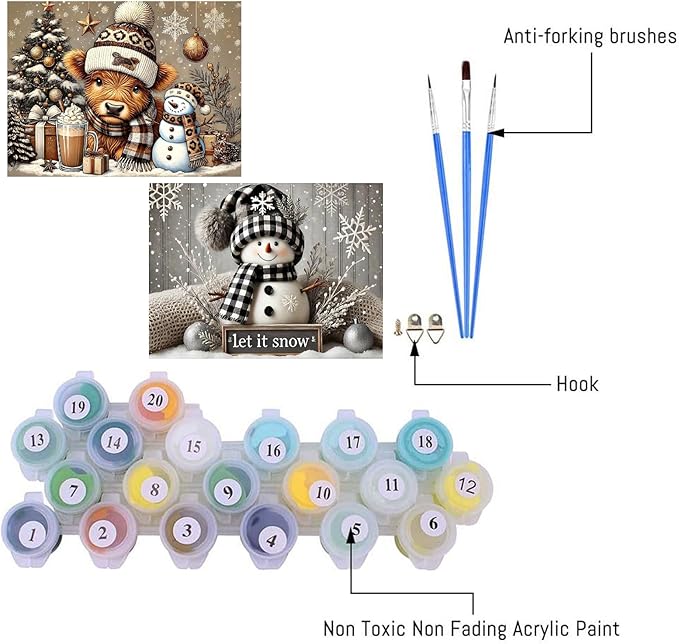 2 pack Christmas Paint by Numbers Kit for Adults Beginner with Framed,Snowman Easy Adult Paint by Number Kits on Canvas DIY Painting for Beginners Art by Numbers for Home Wall Decor 10x12 Inch