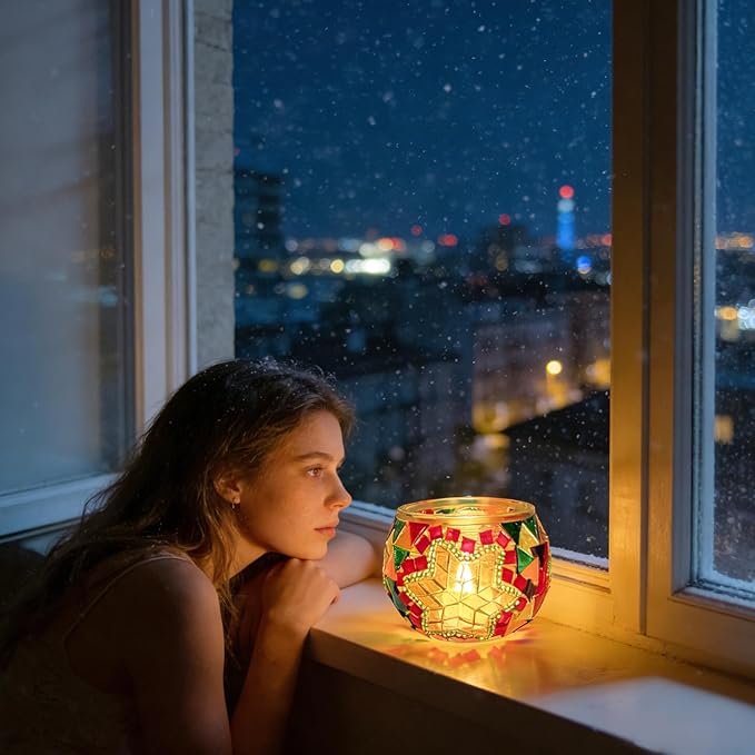 wpdash Turkish Mosaic Candle Holder DIY Kit Romantic Artistic Decor Lamp Bay Window Ambient Light for Adult Teen Familie and Couple to Make Table Tea Light Holder