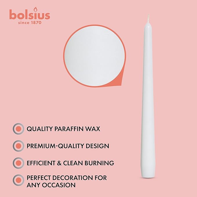 BOLSIUS Unscented 10 Inch Dinner Candles, 10 Pack - 8 Hour European Quality Smokeless Dripless Taper Candles for Home Décor