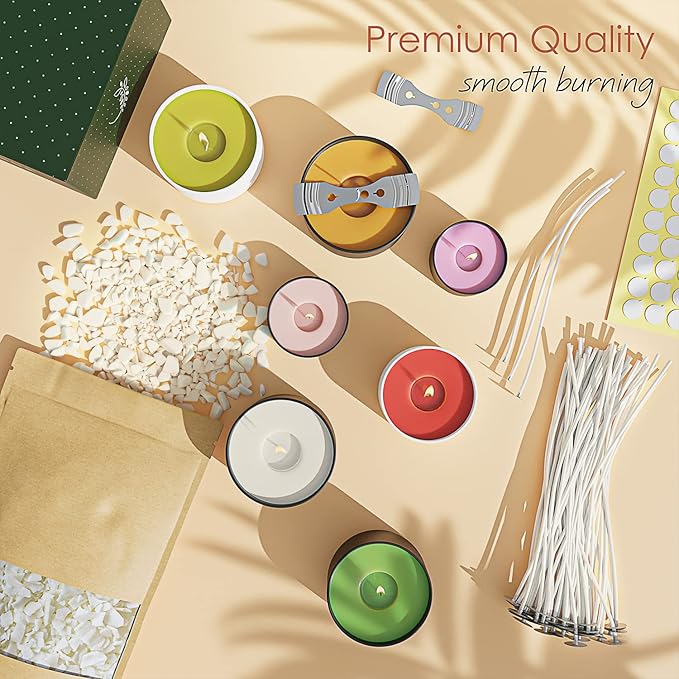 Hearth & Harbor 30 lbs. Soy Candle Wax with Supplies, 8 oz. 12 Pack Tin Jars with Lids, Cotton Candle Wicks, Wick Stickers and Centering Devices - Soy Wax Flakes with Containers for Candle Making