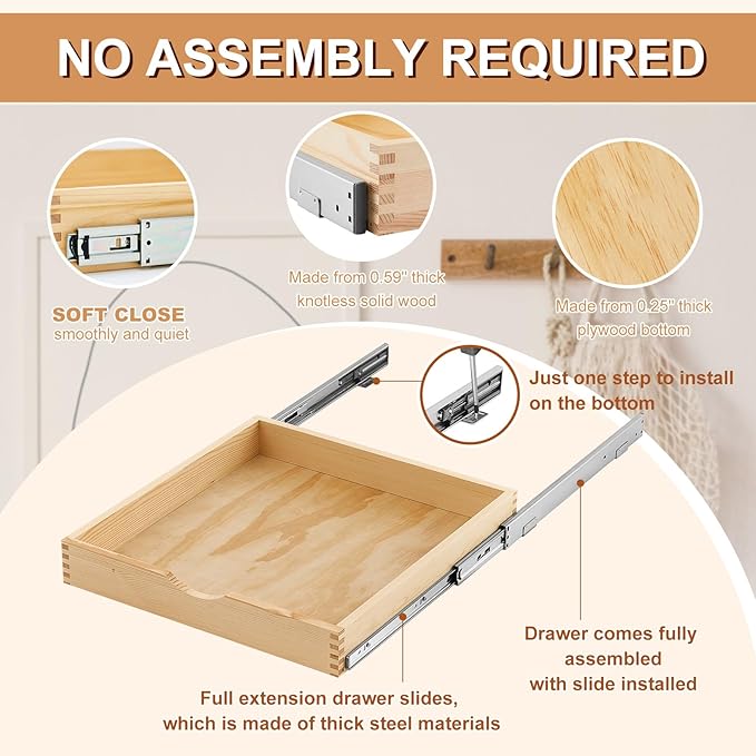Sintuff 4 Pack Wooden Pull out Tray Cabinet Organizer Gentle Close Roll out Shelves for Kitchen Cabinets Fully Assembled Slide Pantry Shelves (21'' X 21'')