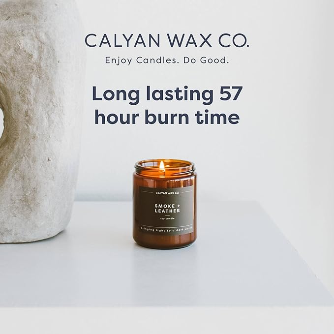 Calyan Wax Co. Lemon & Sage Scented Candle - 57 Hour Burn - Luxury Non Toxic Soy Wax Candles - Long Lasting Amber Glass Jar Candle for Home - 7.2oz