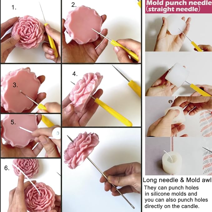 18PCS Candle Punch Tool Professional Candle Wick Needle for Silicone Molds and Candles,Hook Punch Needle Wick for Molds,Candle Making Supplies for Beginner
