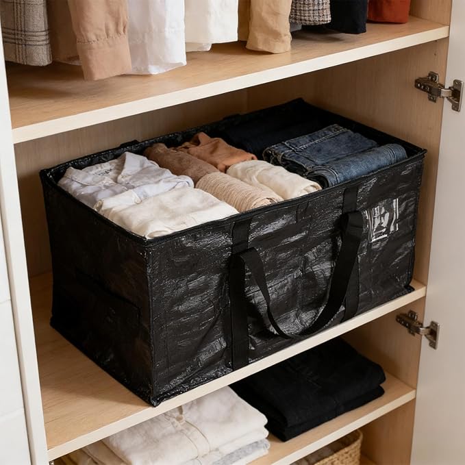 Large Moving Storage Bags Heavy Duty Woven Bags with Zipper & Handles for Clothes Blankets Travel (A-2PC)
