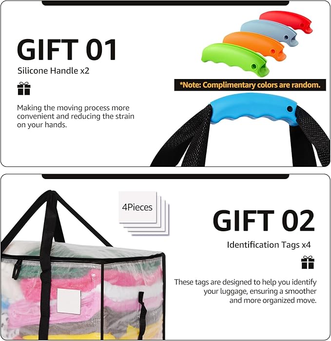 Moving Bags Heavy Duty Extra Large, Alternative for Moving Boxes & Moving Supplies,Clear Storage Bins with Lids, Plastic Packing Tote, Storage Bags for Clothes with Handles & Zippers(Clear, 12 Pack)