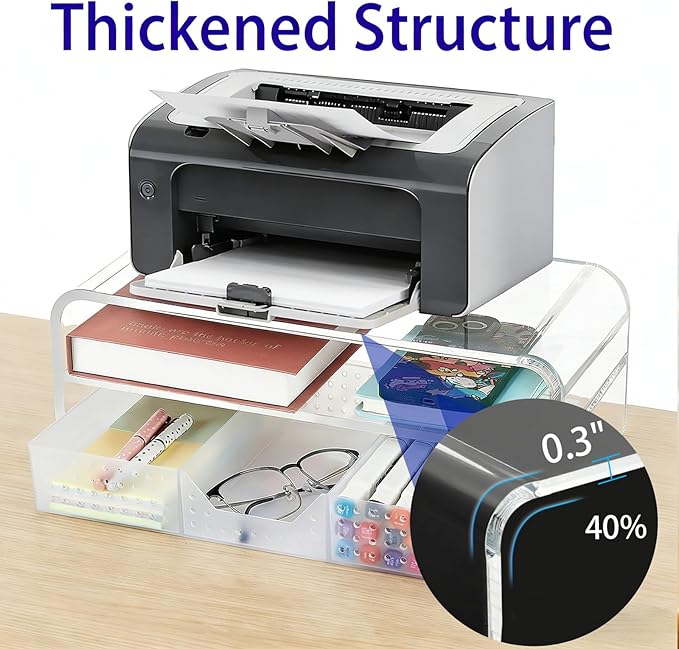 OPNICE Acrylic Clear Desk Organizers and Accessories, 2-Tier Computer Monitor Stand Riser with Drawer, Laptop Stand, Office Desk Accessories for Office Supplies, Transparent