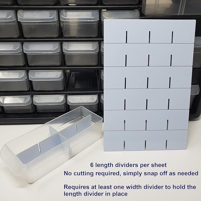 (6-Pack) Small Drawer Configurable Length Dividers compatible with Akro-Mils Plastic Storage Craft Cabinets, (Dividers Only)