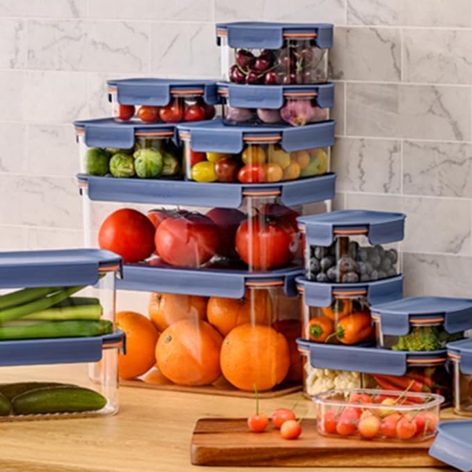 LocknLock LBF404RS5N Bisfree Modular Plus Food Storage Containers for Lunch, Meal Prep, Stackable, BPA-Free, Leakproof, Microwave, Dishwasher, Freezer-Safe, 10 Pieces, 5 Boxes and 5 Lids, Navy, 910ml