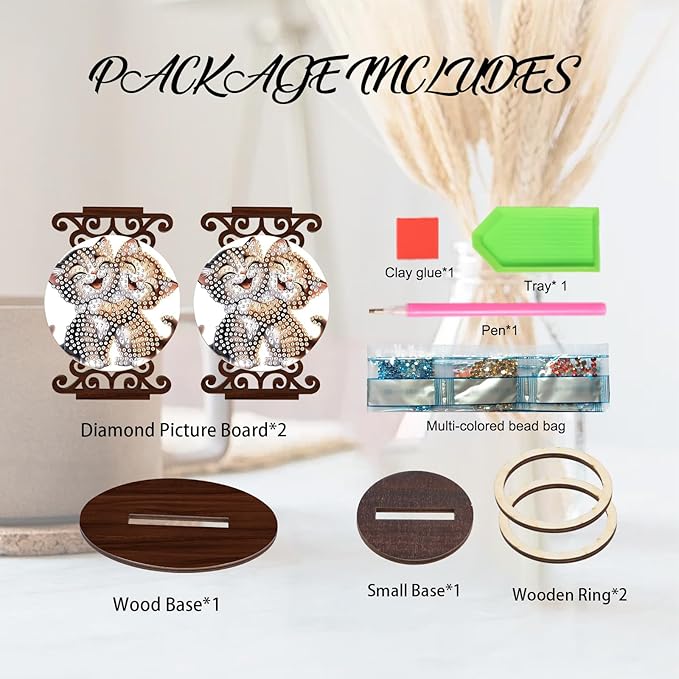 DIY Diamond Candlestick Holders Diamond Art Painting Wooden Home Decoration Candlestick Christmas Halloween Ornaments Double-Sided Diamond Cat Hug Candle Holder Kits Tabletop Decoration