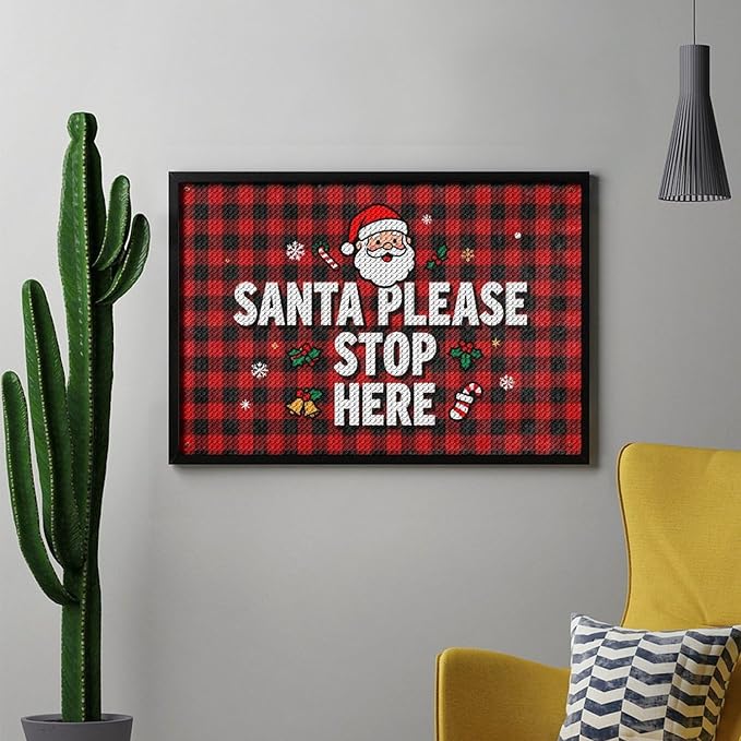 AIVKIEJK Diamond Painting Kits for Adults - Holly & Stars, Santa Please Stop Here Painting DIY 5D Full Drill Diamond Dots Paintings with Diamonds Gem Art and Crafts Home Decor 8"x12"