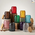 9-Pack 8oz Embossed Glass Candle Container with Bamboo Lids and Labels, Clear Candle Jars for Making Candles, Sun Moon Star Design (Multi-color)
