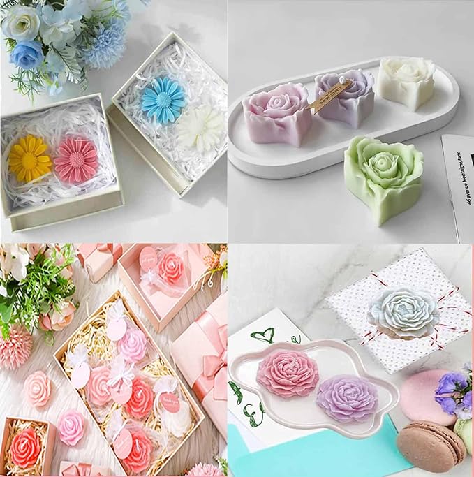 Candle Molds for Candle Making,Flower Molds Silicone Candle Molds for DIY Scented Candle,Soap Candle Making Kit,Soy Wax,Cake, Resin Casting Craft Making-3 Pack