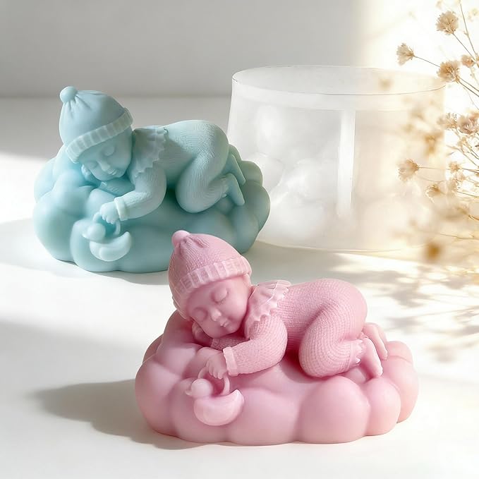 Sleep Baby Shape Cylinder Candle & Resin Mold - Resin Casting Silicone Molds for Home Decor & Candle Making Wave Spiral Mold