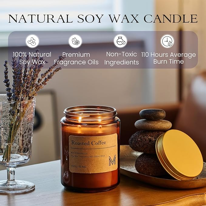 M&SENSE Roasted Coffee Scented Christmas Candle Gift | 19.4oz, 115-Hour Burn | Natural Organic Soy Wax | Long-Lasting for Stress Relief and Gifting | for Christmas, Thanksgiving, Holiday