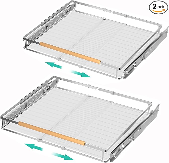 iPEGTOP 2 Pack Pull Out Cabinet Drawer Shelf Organizer, Extendable Sliding Slide Out Pantry Shelves Storage Heavy Duty for Kitchen Cabinets Under Sink, Adjustable Width 23.1~39.9" W x 22.4" D