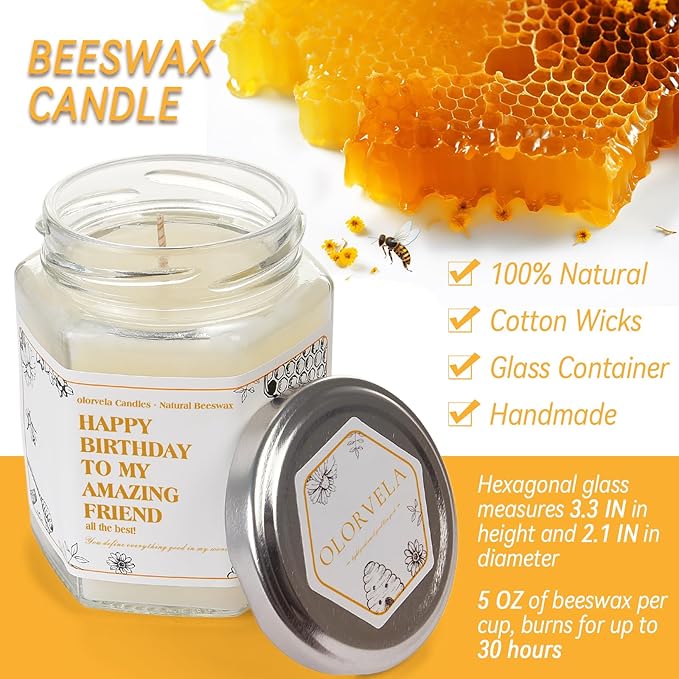 Happy Birthday Beeswax Candle, Best Friend Personalized Birthday Gifts for Women, Men, Mom, Dad, Sister, Teacher, Friends, Pure Natural Beeswax Candles