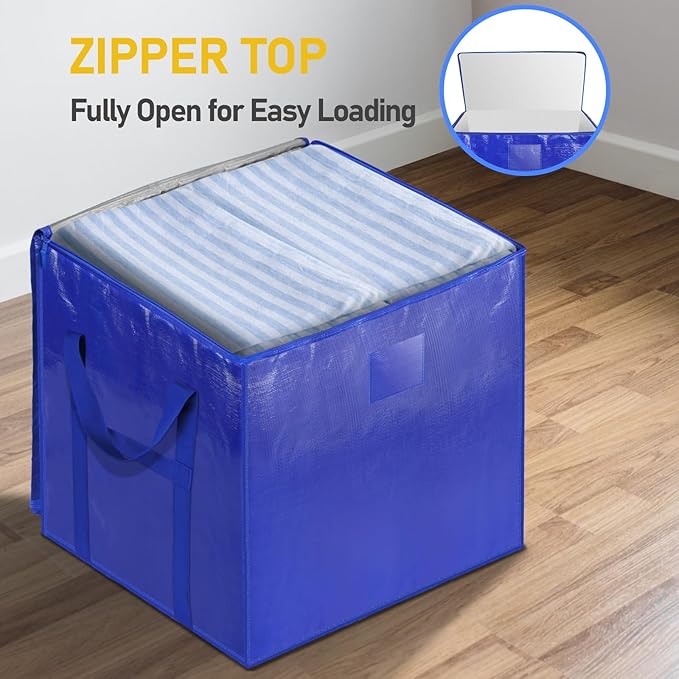 TICONN 2 Pack Extra Large Moving Bags with Zippers & Carrying Handles, Heavy-Duty Storage Tote Moving Boxes for Space Saving (2 PK, 45 Gallon)