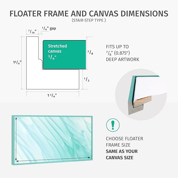 Pixy Canvas 24x48 inch Floater Frame for Canvas Paintings. 12 Colors. Floating Frame fits 5/8", 3/4" & max 7/8" Deep Stretched Canvas & Wood Panels (Gray Oak, 24 x 48 inch)
