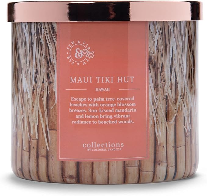 Colonial Candle Maui Tiki Hut Scented Jar Candle, Travel Collection, 3 Wick, Peach, 14.5 oz - Up to 60 Hours Burn
