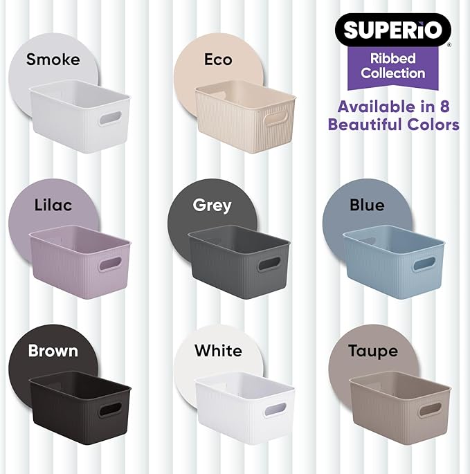 Superio Ribbed Collection - Eco-Friendly Decorative Plastic Basket Open Home Storage Bins Organizer, Medium (1 Pack) Container Boxes for Organizing Closet Storage Bins for Shelves 5 Liter