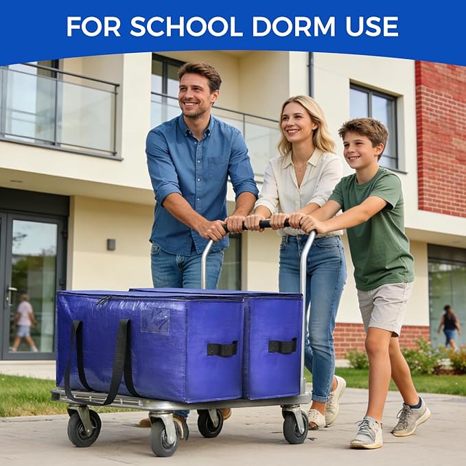 BAGAIL Heavy Duty Moving Bags with Strong Handle, Extra Large Moving Boxes, Storage Tote for Clothes, College Moving Supplies(Dark Blue, 4 Pack)