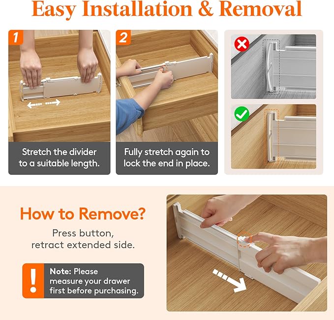 Lifewit 4" Tall 9 Pack Drawer Dividers, 27-42cm/10.5-16.5" Expandable Drawer Divider for Clothes, Adjustable Dresser Drawer Organizers, Drawers Separators for Dresser/Bathroom/Closet/Kitchen White