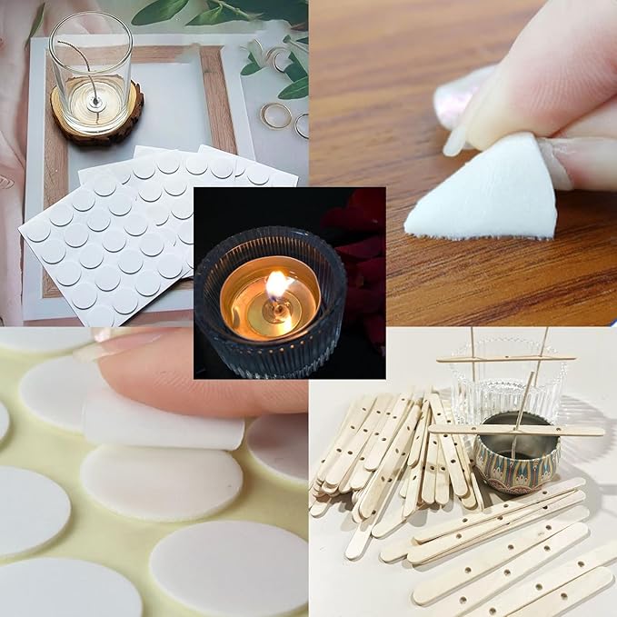 200Pcs 6 Inch Candle Wick 100Pcs 8 Inch Cotton Candle Wicks, 300Pc Wick Stickers, 20 Pcs Candle Wick Holders, Wick Clips,Candle Wicks for Candle Making, Candle DIY