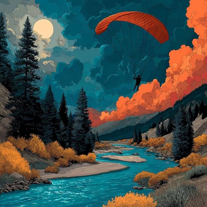 Diamond Art Kits for Adults Paragliding Diamond Painting Kit River, DIY Crafts for Adults 5D Full Square Drill Gem Art Embroidery Painting Kit for Wall Decor, Birthday Girl 31.5x31.5 inch 7-4D46