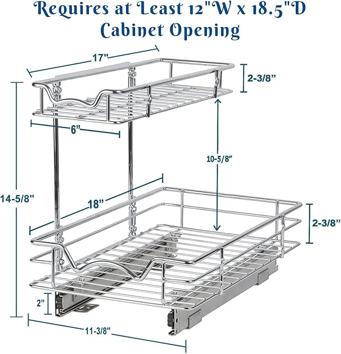 HOLDN’ STORAGE Under Sink Organizers and Storage - 2 Tier slide out Cabinet Organizer With Sliding Drawers For Inside Cabinets- Lifetime Limited Warranty 11" W x 18" D x 15”H, Chrome