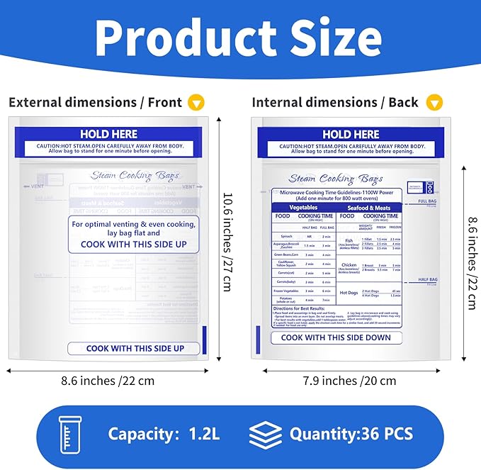 36 Pcs Microwave Steamer Bags Zipper Steam Cooking Bags Reusable Microwave Cooking Bag for Vegetables Potatoes and Meat, 7.9 X 8.6 Inches (36)