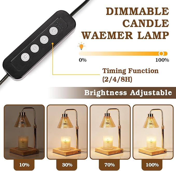 Modern Candle Warmer Lamp, Dimmable Candle Lamp Warmer with Timer, Mothers Day Birthday Gifts for Women Who Have Everything, Adjustable Men's Candle Lamp, Cozy Living Room Bedroom Decor