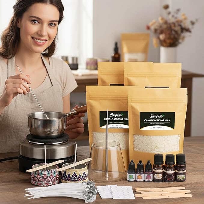 Candle Making Kit for Beginners, Soy Wax Candle Making Supplies with Natural Soy Wax, Essential Oils, Melting Pot, Candle Dye & Candle wicks ,Wick placing tube ,DIY Home Craft Gift for Adults & Women