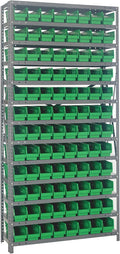Quantum Storage Systems 1275-101GN Steel Shelving Unit with 4" Shelf Bins, 12" D x 36" W x 75" H, Green
