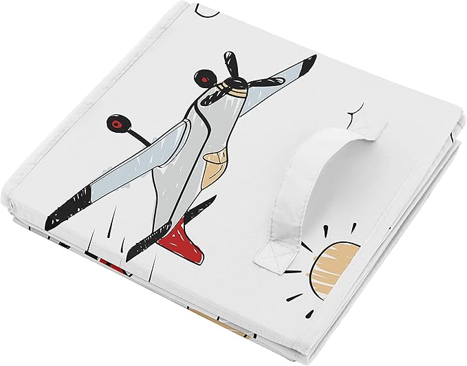 Sweet Jojo Designs Vintage Airplane Foldable Fabric Storage Cube Bins Boxes Organizer Toys Kids Baby Childrens - Set of 2 - Grey Yellow Orange Red White Blue Airplanes Air Plane Transportation Clouds