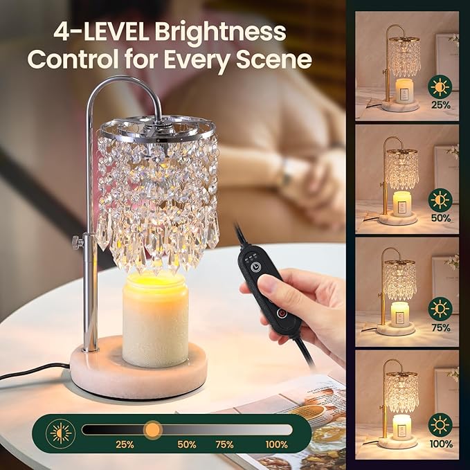 Candle Warmer Lamp with Timer Dimmer and 3 Bulbs, Lamp Candle Warmer with Marble Base,Wax Melt Warmer for Jar Candles, Birthday Gifts for Women Mom, House Warming Gifts New Home Decor