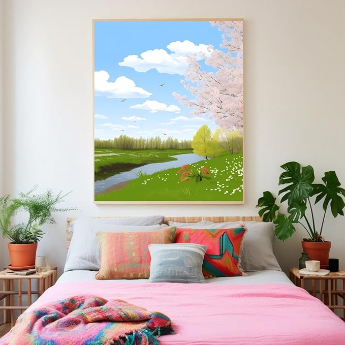 GUAIEUW Spring Grass Growing Diamond Painting Kit 5D Season Themed Diamond Painting - by Number Full Round DIY Art Painting Kit for Adults, Warm Room Decor Personalised Gift 16x20 Inch