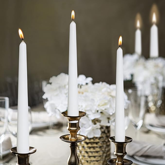 BOLSIUS White Taper Candles - Bulk Case of 4 Packs = Total 120 Candles - 8 Hours - Premium European Quality - Consistent Smokeless Flame - Unscented Dripless Candlesticks