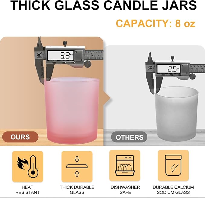 SHOWIN 8 OZ Thick Candle Jars for Making Candles 15 Pcs, Empty Jars with Wood Lids for Candle Making, Sample Container, Frosted Pink
