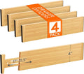 Lifewit 4" High 4 Pack Bamboo Drawer Dividers 43-54cm/17-21.5" Adjustable Wooden Drawer Organizer for Clothes/Utensils, Expandable Drawer Separator for Dresser/Kitchen/Bedroom/Office Organization