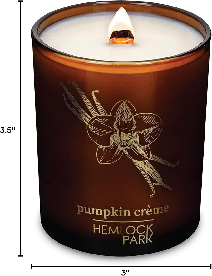 Hemlock Park Amber & Gold Wood Wick Candle Handcrafted with Natural Coconut Wax (Standard 7.2 oz, Pumpkin Crème)