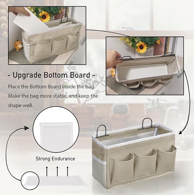 Kanrichu 2pcs Light-Style Wall Hanging Storage Bag, Linen Fabric Door Hanging Organizer Baskets with Pockets, Waterproof Bin for Bedroom, Kitchen, Office, RV Camper (LightKaki-2pcs)